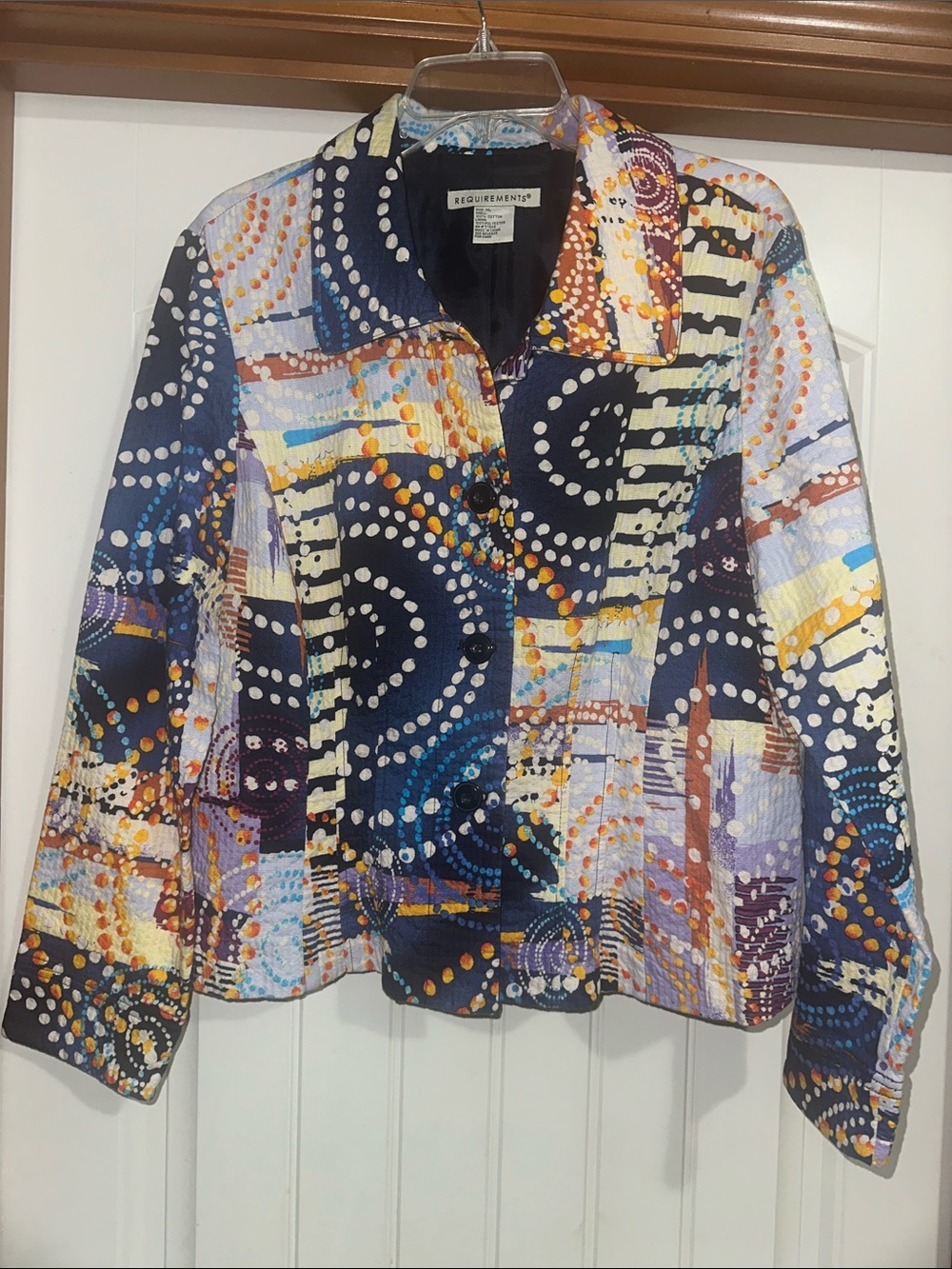 Requirements Navy Multi-Print Button Front Jacket size xl